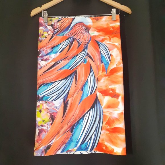 CLOVER CANYON BRIGHT FLOWER BLOSSOM SCUBA NEOPRENE PENCIL SKIRT SMALL , NEW - Picture 7 of 7